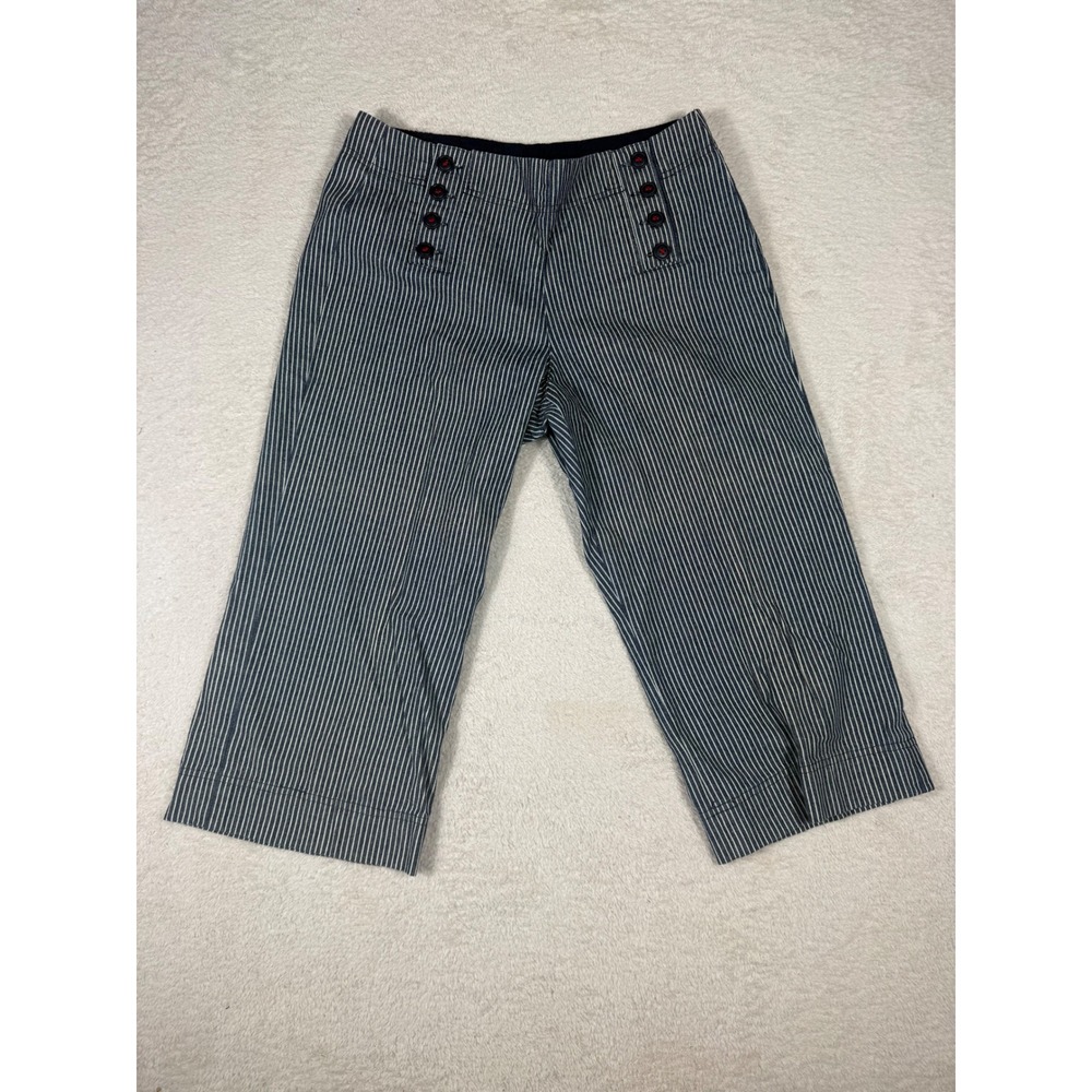 Larry Levine Sailor Pants Womens 10 Blue White Striped Wide Leg Crop Y2K